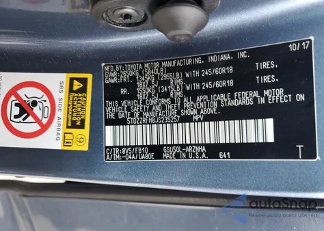 2018 Toyota Highlander Le из США, поврежденный, VIN 5TDZZRFH8JS235257